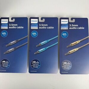 Philips 3.5mm AUX Audio Cable 6ft Lot of 3‎ Car Stereo Headphone